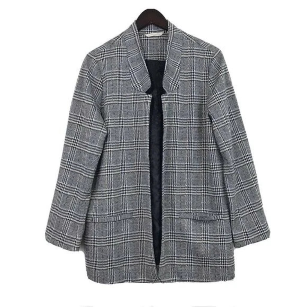 Soft Surroundings Hounds Tooth Plaid Open Front St James Blazer Jacket Large